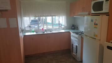 Fridge, microwave, oven, electric kettle