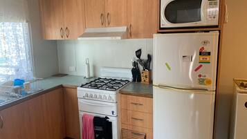 Fridge, microwave, oven, electric kettle