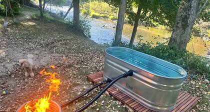 Riverfront front cabin with sauna and hot tub overlooking the river.