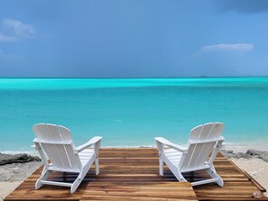 On the beach, sun-loungers, beach towels