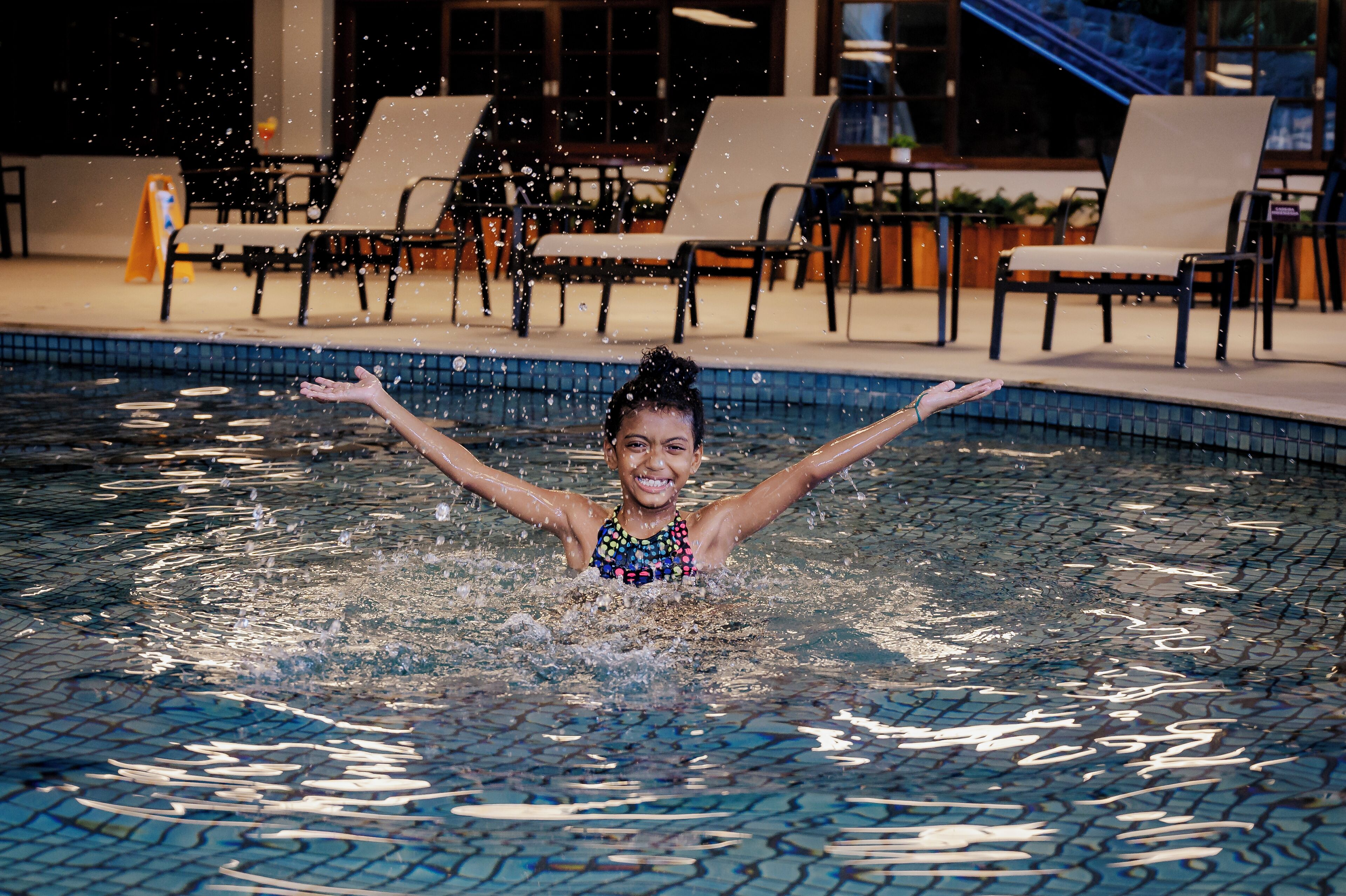 indoor pool, pool loungers