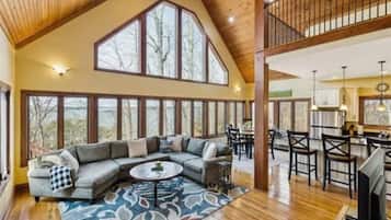 Smart TV, fireplace, DVD player, books