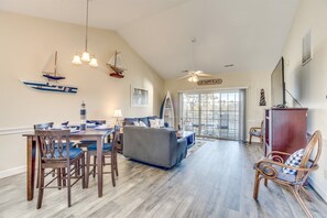 Condo, 2 Bedrooms, Balcony, Canal View (303) | Living room | TV - Riverwalk 303 (Myrtle Beach)