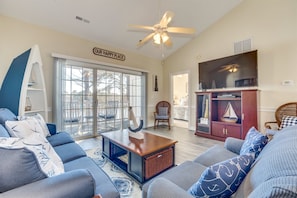 Condo, 2 Bedrooms, Balcony, Canal View (303) | Living room | TV - Riverwalk 303 (Myrtle Beach)
