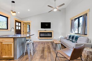 TV, fireplace
