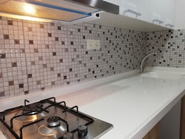 Family Apartment | Private kitchen | Full-size fridge, coffee grinder, eco-friendly cleaning products