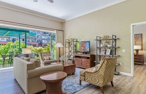 TV, DVD player, stereo