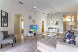 TV, DVD player, table football, ping pong