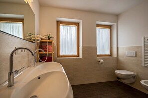 Shower, hair dryer, towels - Apartment "Toni Stefan" with Mountain View, Shared Sauna, Wi-Fi & Private Terrace (Feldthurns)