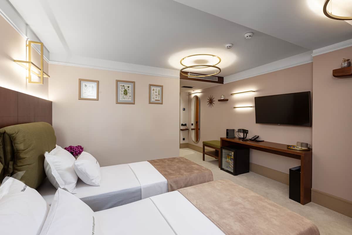 Premium bedding, down duvets, minibar, desk