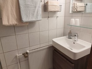 Double Room | Bathroom | Shower, hair dryer, towels