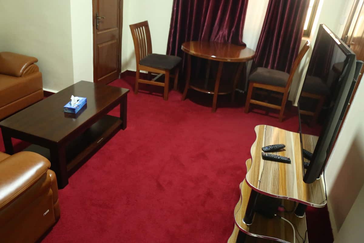 Desk, blackout drapes, iron/ironing board (on request), WiFi (free)