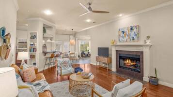 TV, fireplace, offices