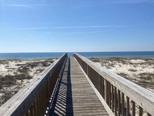On the beach, sun-loungers, beach towels