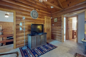 Smart TV, fireplace, video games, DVD player