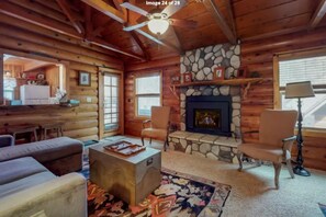 Smart TV, fireplace, video games, DVD player