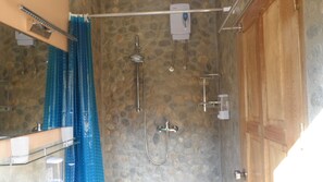 Shower, bidet, towels, soap