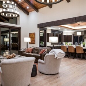 Smart TV, fireplace, offices, printers