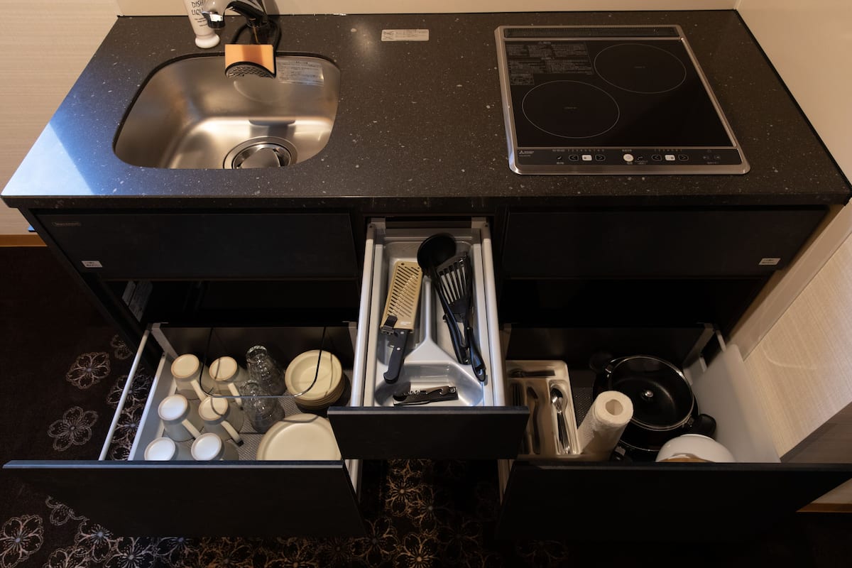 fridge, microwave, electric kettle, freezer