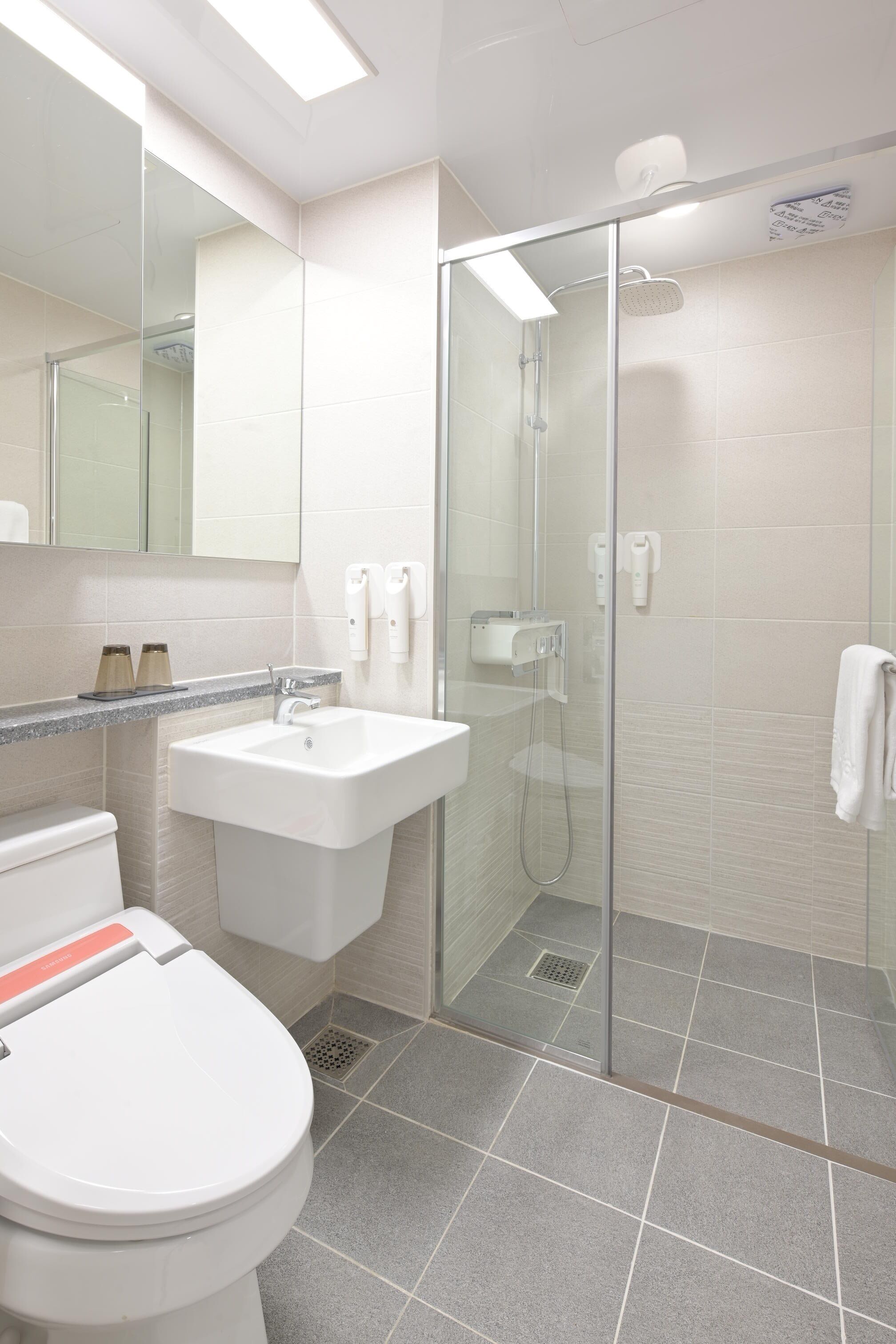 standard double room (a) | bathroom | shower, hair dryer, bidet, towels