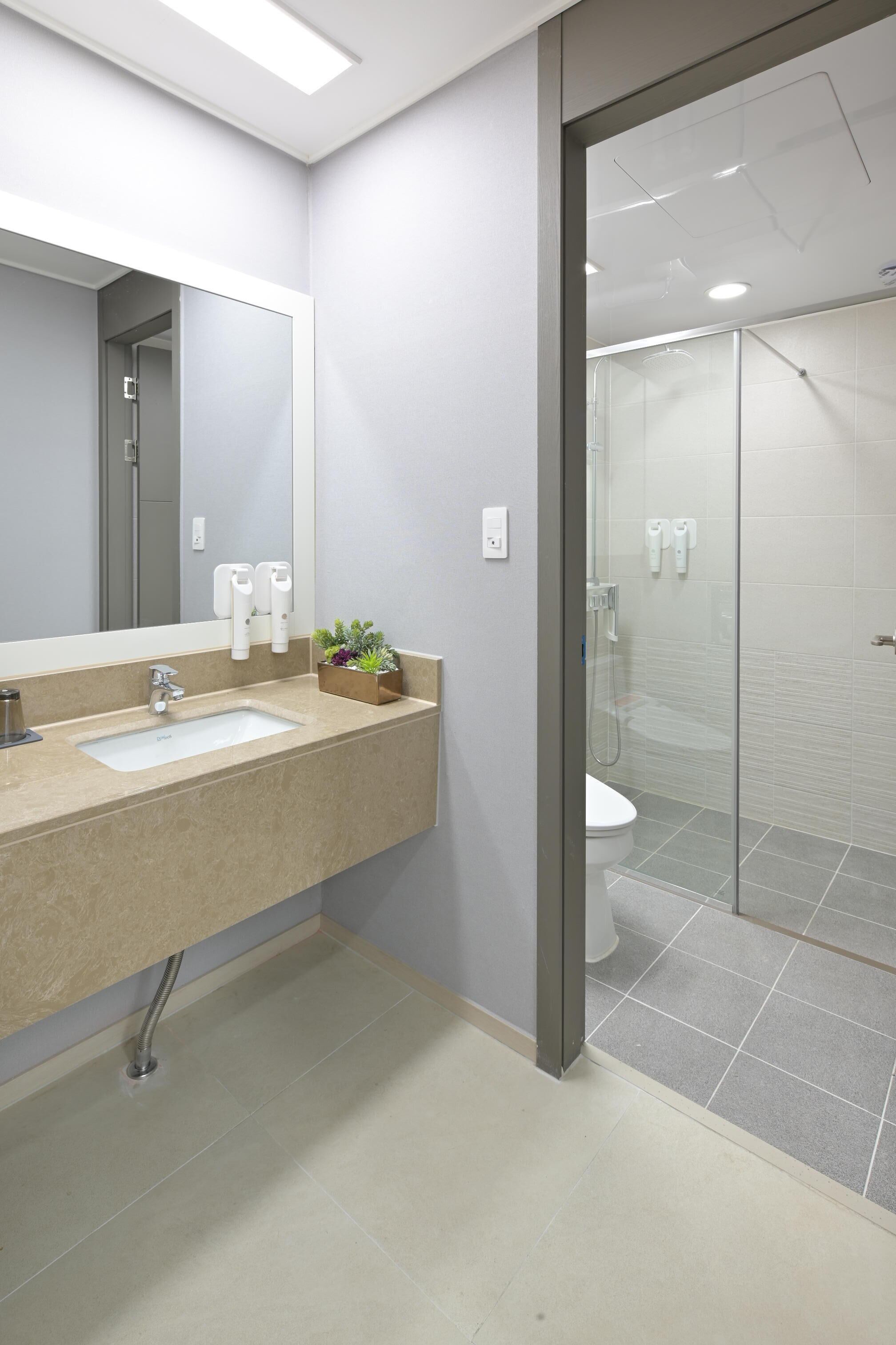deluxe duplex | bathroom | shower, hair dryer, bidet, towels