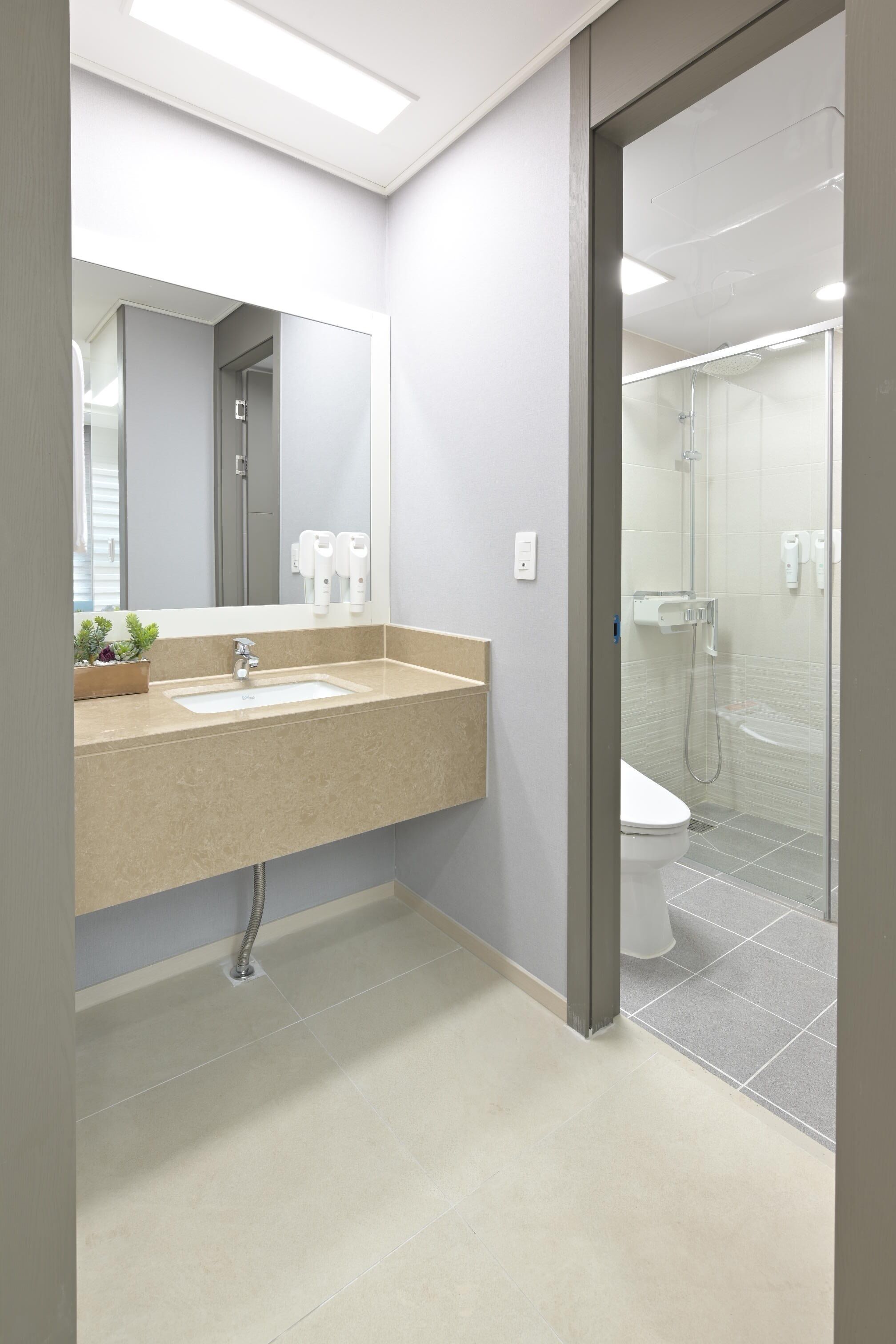 deluxe room | bathroom | shower, hair dryer, bidet, towels