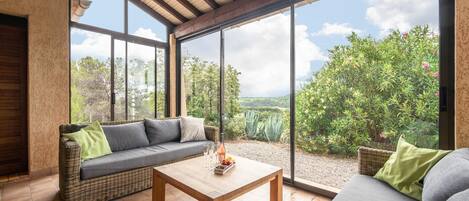 Televisión y chimenea