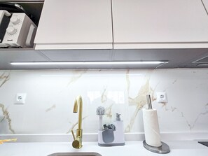 Fridge, microwave, coffee/tea maker, electric kettle