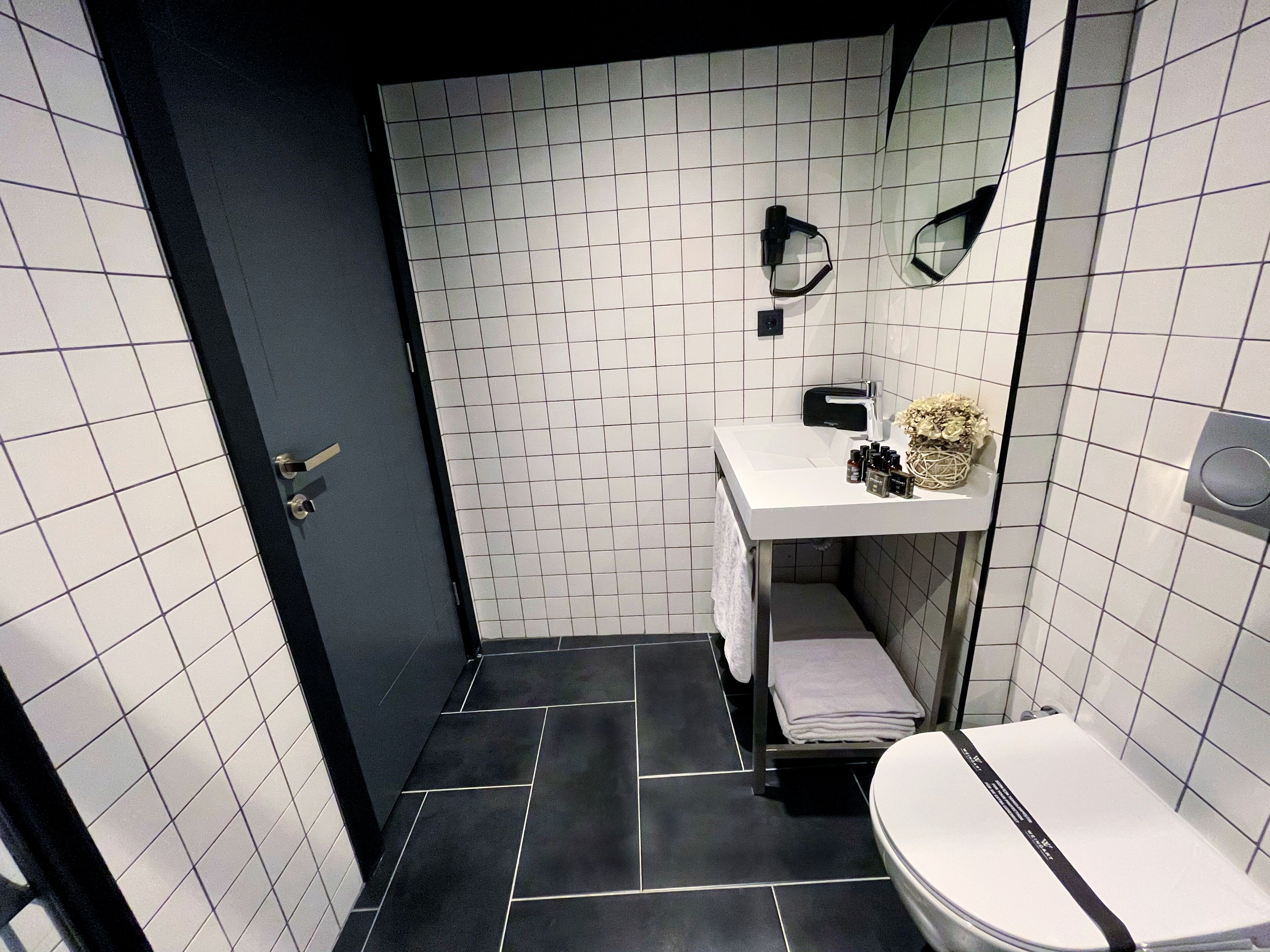 shower, hair dryer, bathrobes, slippers