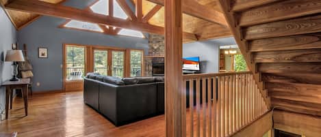 Smart TV, fireplace, foosball