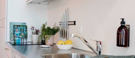 Køleskab, ovn, kogeplade, kaffe-/temaskine