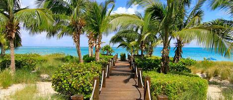 On the beach, sun-loungers, beach towels