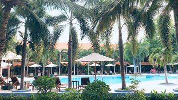 2 outdoor pools, open 6:00 AM to 9:00 PM, pool umbrellas, sun loungers