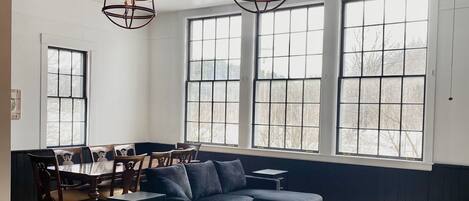 Smart TV, fireplace, video games, foosball