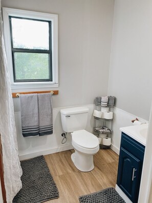 Dusche, Handtücher, Seife, Toilettenpapier