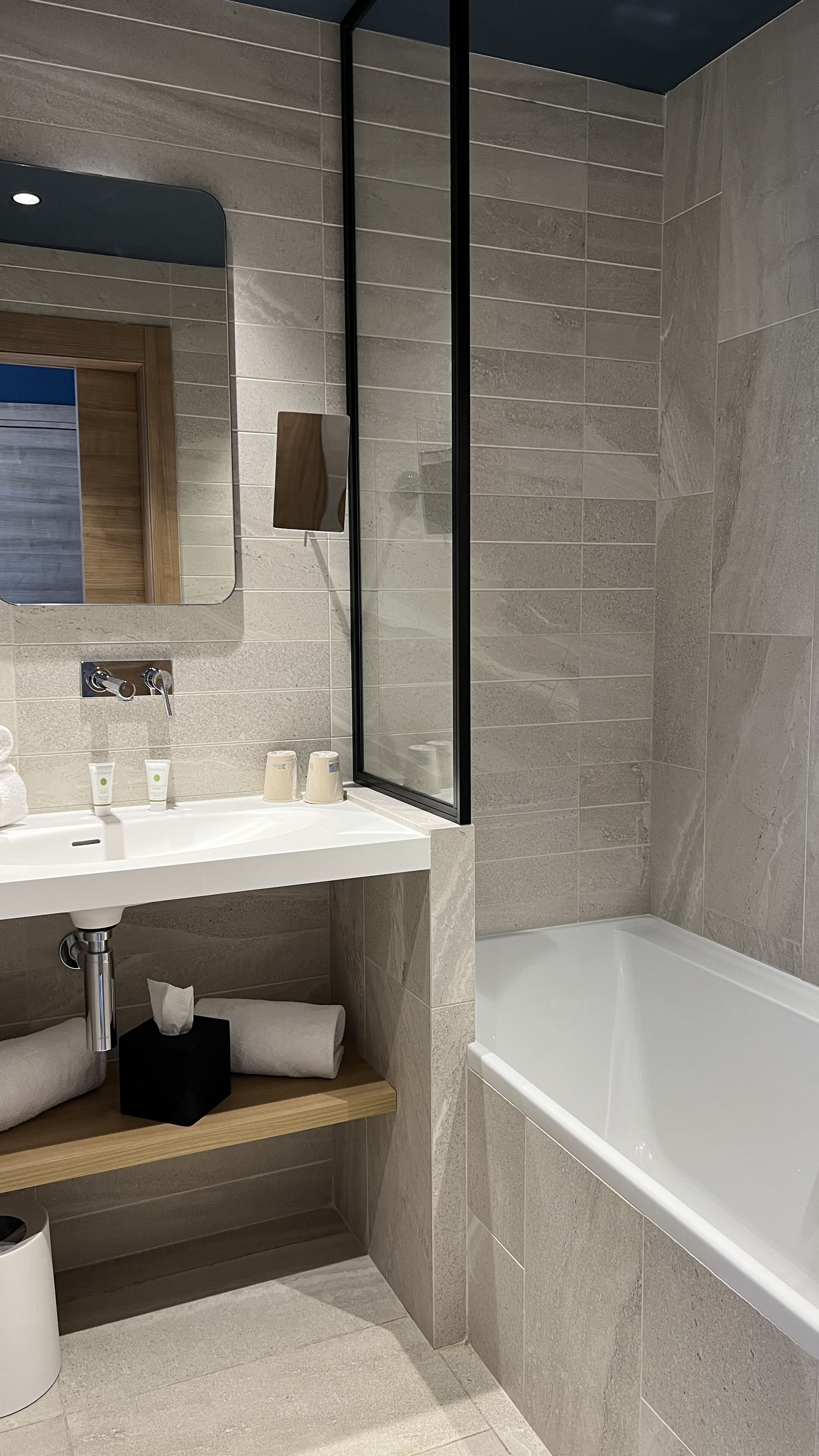 eco-friendly toiletries, hair dryer, towels