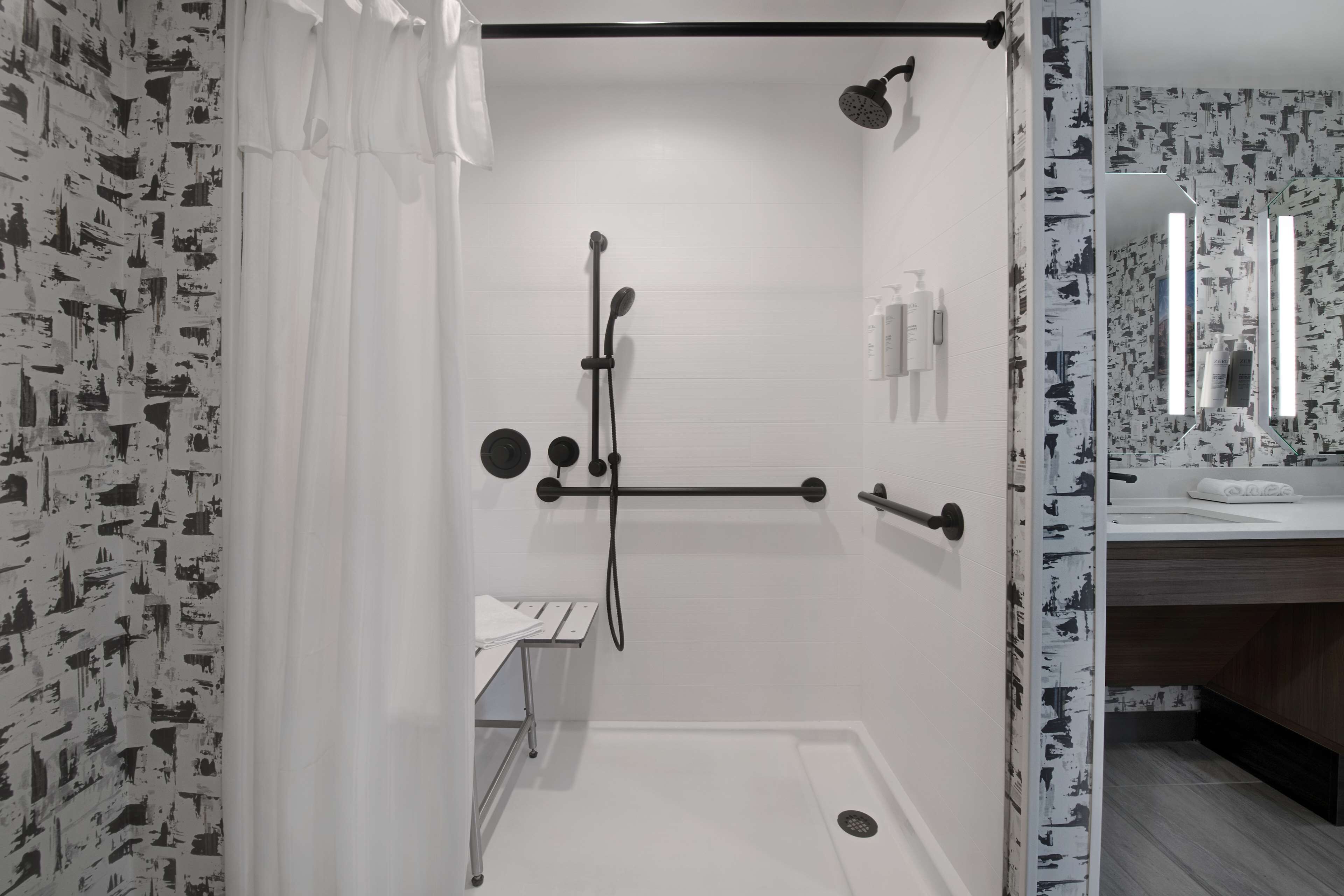suite, 1 king bed, accessible (mobility & hearing, roll-in shower) | bathroom shower