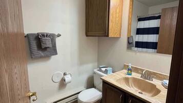 Bathtub, hair dryer, towels