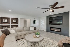 Smart TV, fireplace, video games