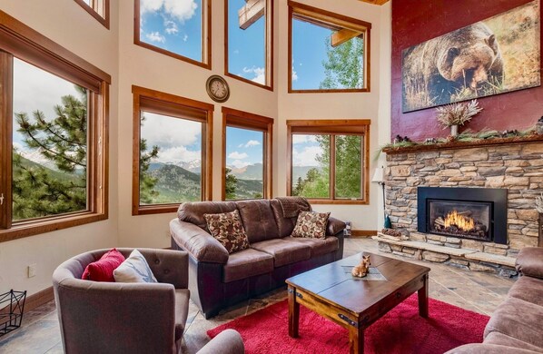 TV, fireplace - Elk Summit Vacation Home at Windcliff by RedAwning (Estes Park)