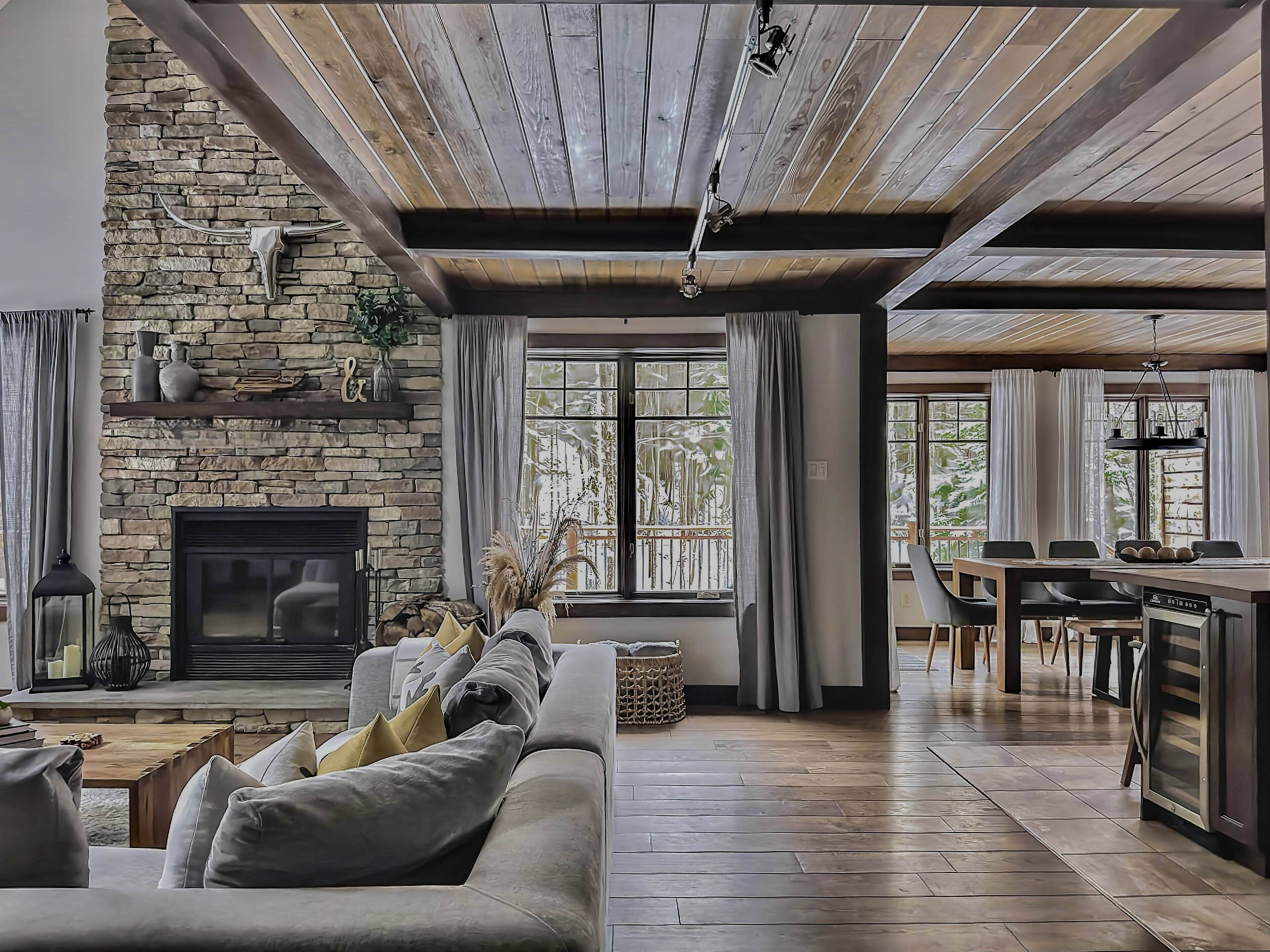 スマートテレビ、暖炉、書庫、ミュージックライブラリ