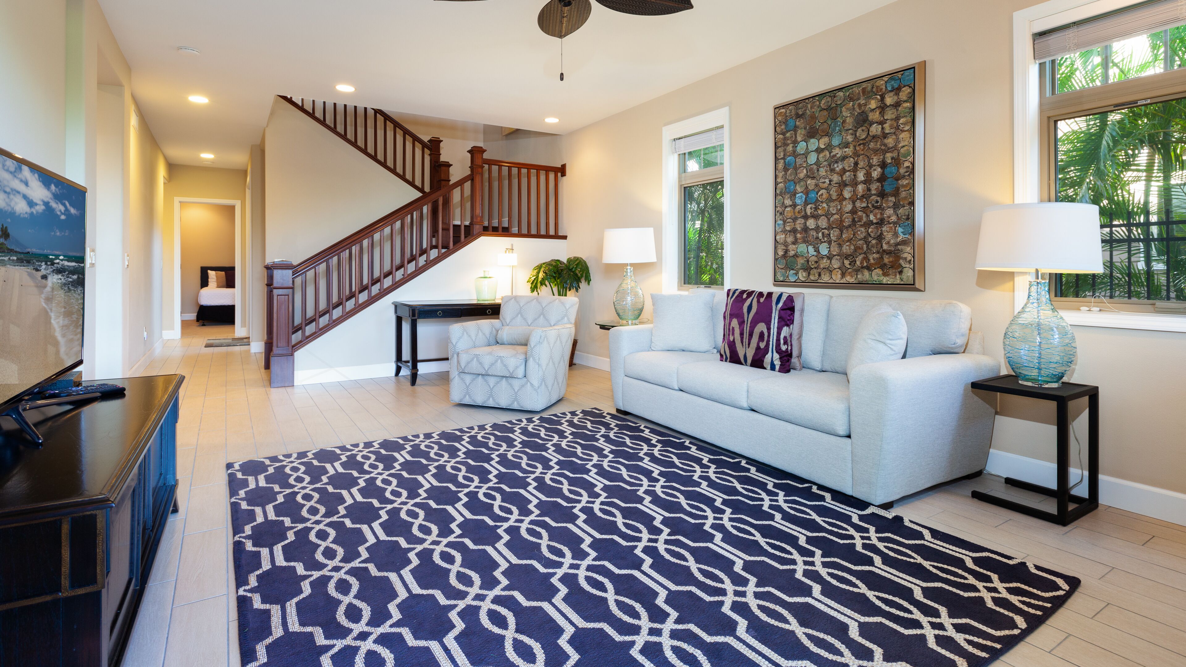 TV, books, music library, stereo