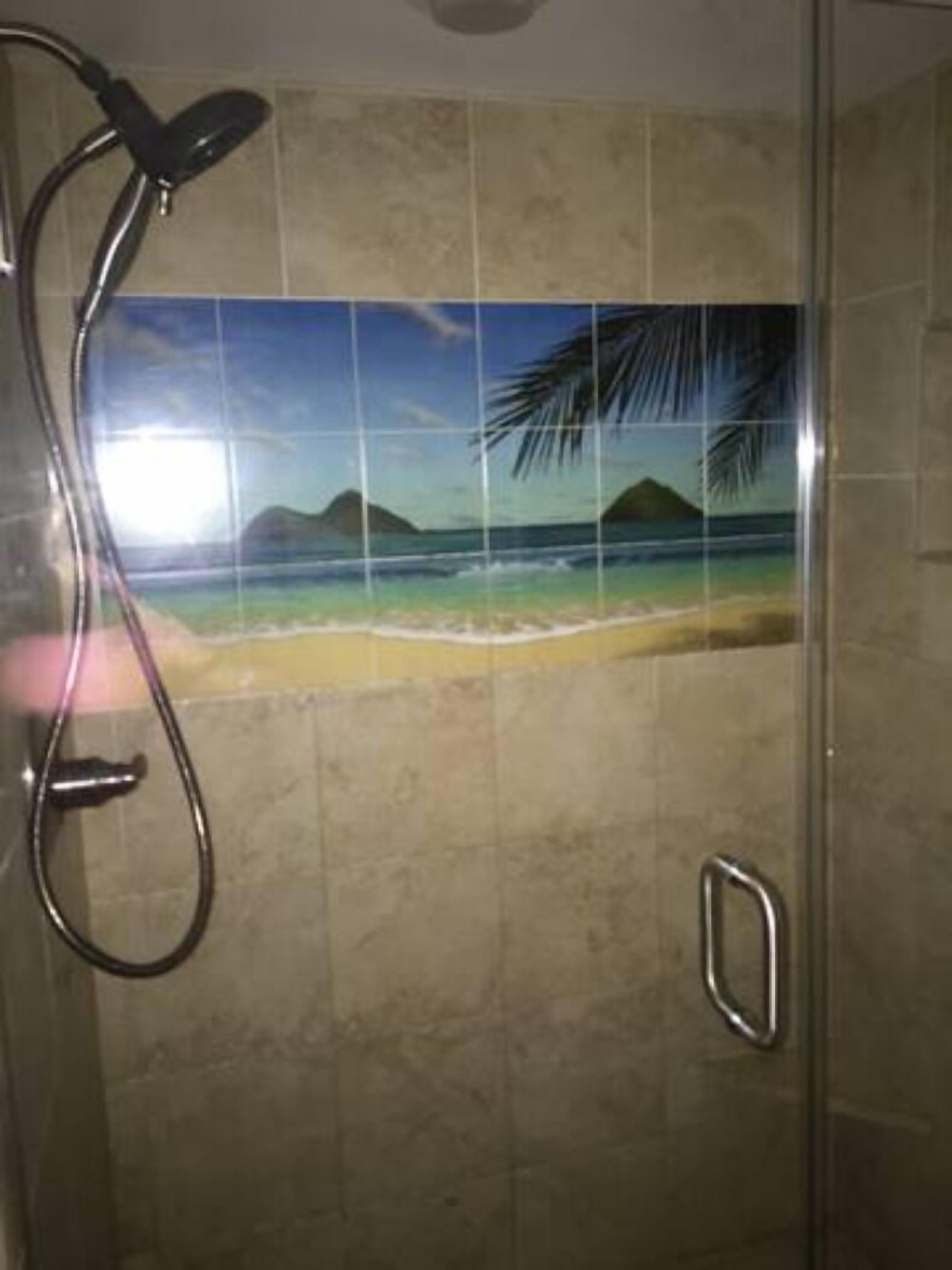 Shower, towels, soap, toilet paper