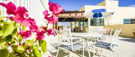 Serviert Frühstück, Mittagessen und Abendessen