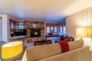 Smart TV, fireplace, video games, DVD player