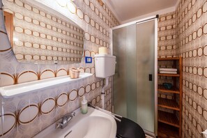 Shower, hair dryer, towels - Holiday Apartment "Grödnerhof - Peter" Mountain View, Wi-Fi, Terrace & Balcony (Tires (Tiers))