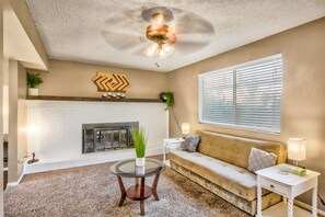TV, fireplace