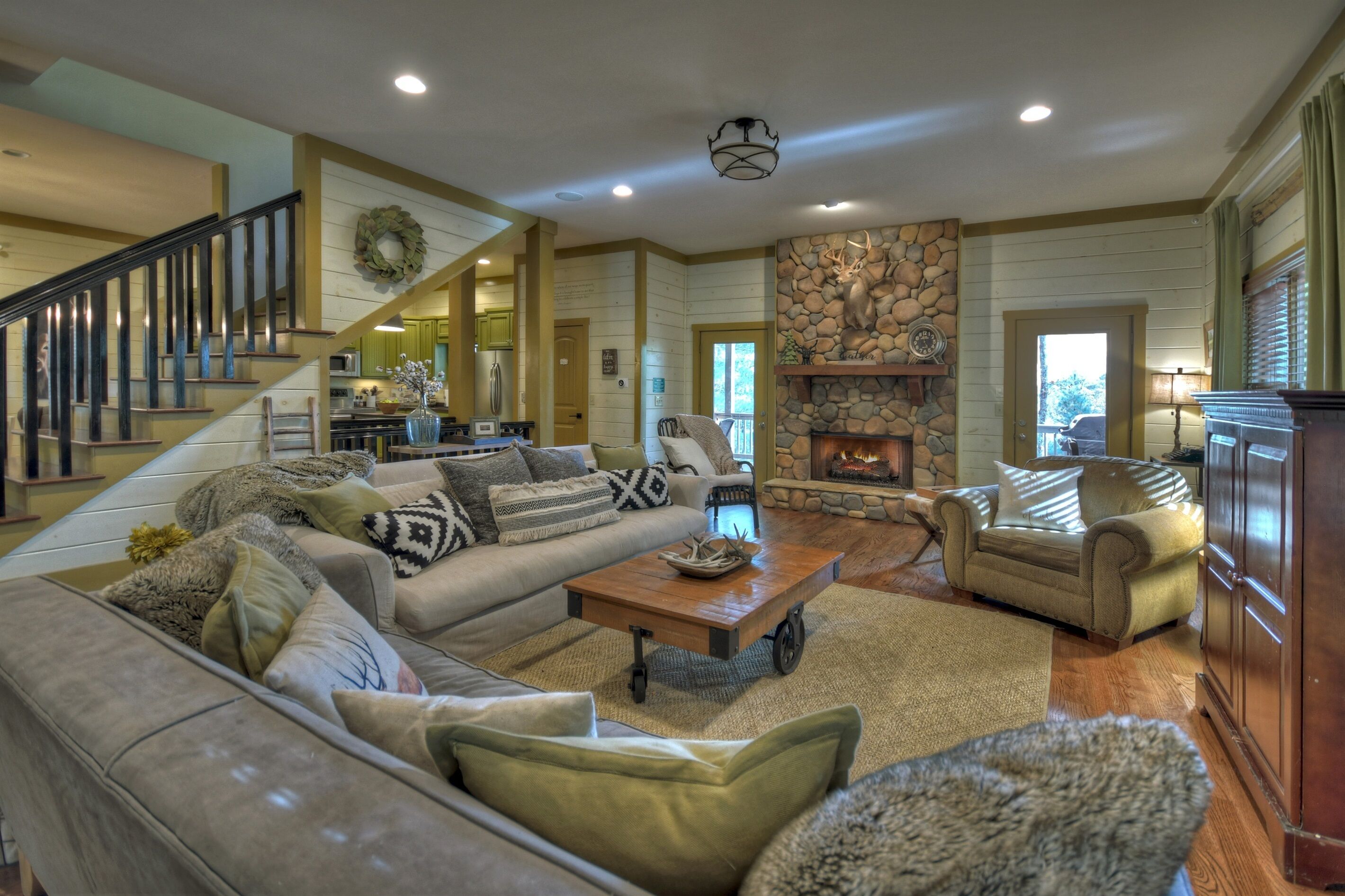 Main Level Living Space with Fireplace and Open Floor Plan