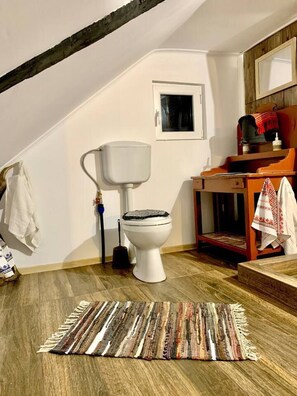 Chaumière, 2 grands lits | Salle de bain | Douche, serviettes fournies