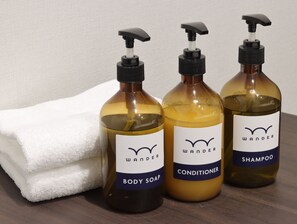 Combined shower/bathtub, free toiletries, hair dryer, slippers